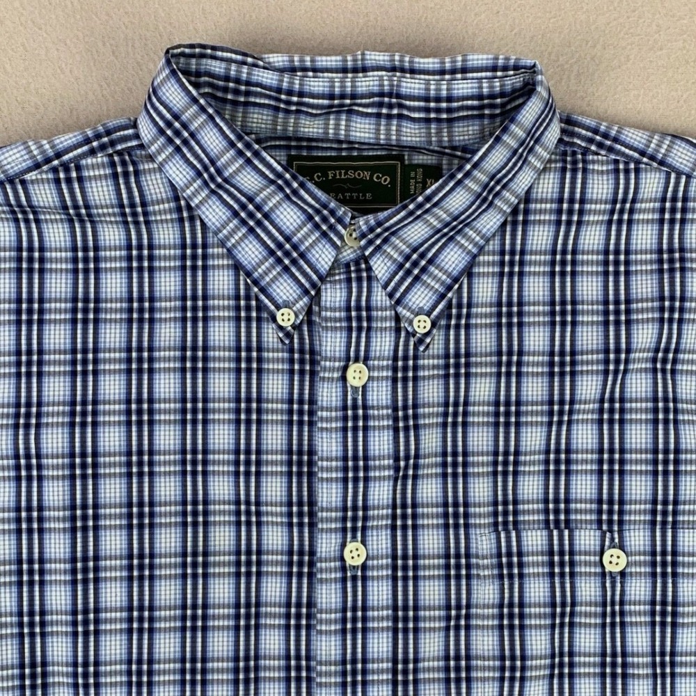 CC Filson Shirt Mens XL Blue Windowpane Plaid Long Sleeve‎ Button Down Preppy